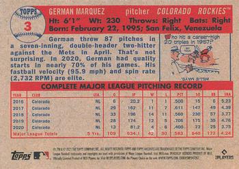 2021 Topps Archives #3 German Marquez Back