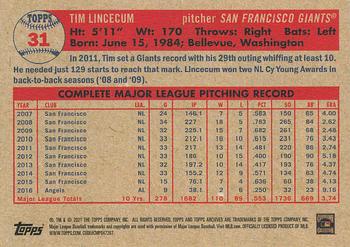 2021 Topps Archives #31 Tim Lincecum Back