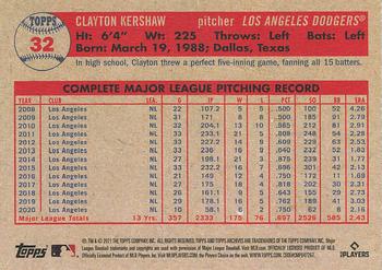 2021 Topps Archives #32 Clayton Kershaw Back