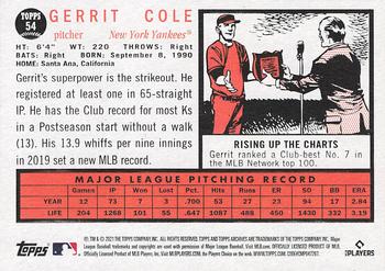 2021 Topps Archives #54 Gerrit Cole Back