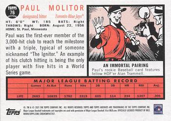 2021 Topps Archives #76 Paul Molitor Back