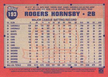 2021 Topps Archives #193 Rogers Hornsby Back