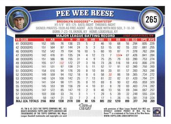 2021 Topps Archives #265 Pee Wee Reese Back