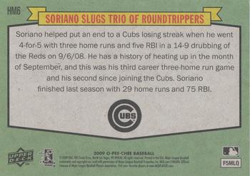 2009 O-Pee-Chee - Highlights and Milestones #HM6 Alfonso Soriano Back