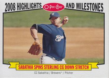 2009 O-Pee-Chee - Highlights and Milestones #HM15 CC Sabathia Front