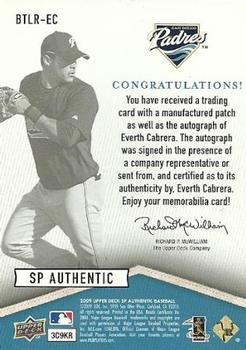 2009 SP Authentic - By The Letter Rookie Signatures #BTLR-EC Everth Cabrera Back
