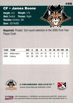 2007 Choice Lynchburg Hillcats #5 James Boone Back
