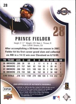 2009 SP Authentic - Copper #28 Prince Fielder Back