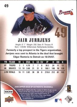 2009 SP Authentic - Copper #49 Jair Jurrjens Back