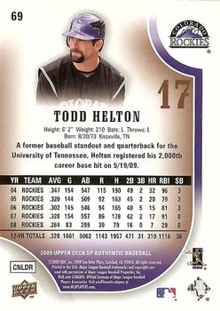 2009 SP Authentic - Copper #69 Todd Helton Back