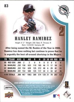 2009 SP Authentic - Copper #83 Hanley Ramirez Back