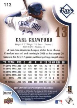 2009 SP Authentic - Copper #113 Carl Crawford Back