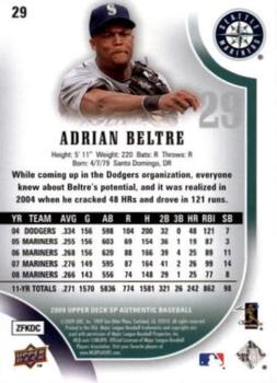 2009 SP Authentic - Gold #29 Adrian Beltre Back