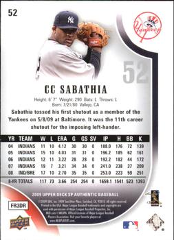 2009 SP Authentic - Gold #52 CC Sabathia Back