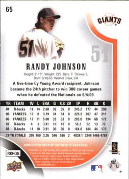2009 SP Authentic - Gold #65 Randy Johnson Back
