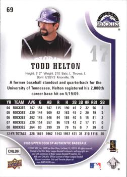 2009 SP Authentic - Gold #69 Todd Helton Back