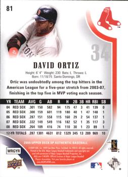 2009 SP Authentic - Gold #81 David Ortiz Back