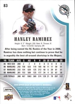 2009 SP Authentic - Gold #83 Hanley Ramirez Back