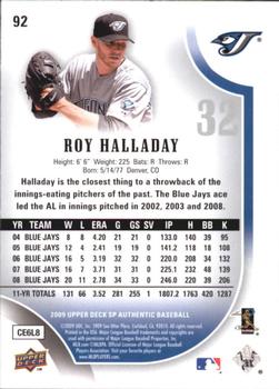 2009 SP Authentic - Gold #92 Roy Halladay Back