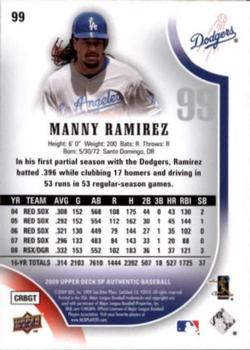 2009 SP Authentic - Gold #99 Manny Ramirez Back