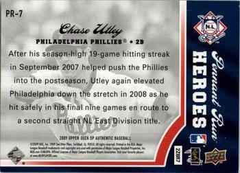 2009 SP Authentic - Pennant Run Heroes #PR-7 Chase Utley Back