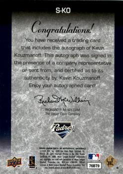 2009 SP Authentic - Signatures #S-KO Kevin Kouzmanoff Back