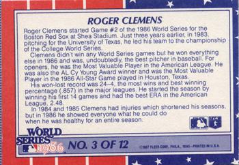 1987 Fleer - World Series Glossy #3 Roger Clemens Back