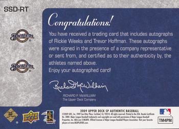 2009 SP Authentic - Signatures Dual #SSD-RT Trevor Hoffman / Rickie Weeks Back