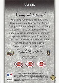 2009 SP Authentic - Signatures Triple #SST-CIN Micah Owings / Edinson Volquez / Johnny Cueto Back