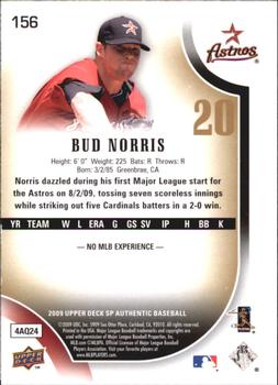 2009 SP Authentic - Silver #156 Bud Norris Back