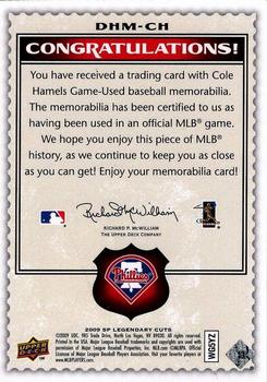 2009 SP Legendary Cuts - Destined for History Memorabilia #DHM-CH Cole Hamels Back