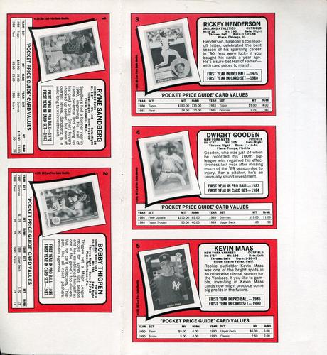 1991 SCD Baseball Card Price Guide Monthly - Panels #1-5 Ryne Sandberg / Bobby Thigpen / Rickey Henderson / Dwight Gooden / Kevin Maas Back