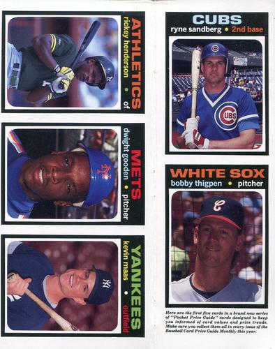 1991 SCD Baseball Card Price Guide Monthly - Panels #1-5 Ryne Sandberg / Bobby Thigpen / Rickey Henderson / Dwight Gooden / Kevin Maas Front