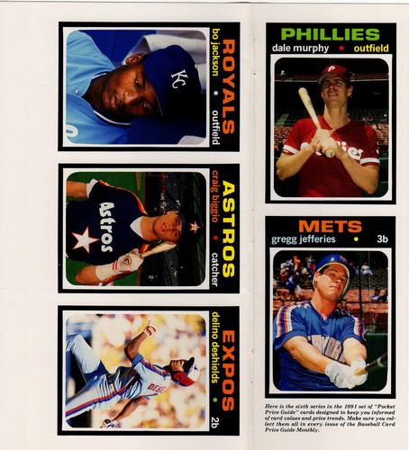 1991 SCD Baseball Card Price Guide Monthly - Panels #26-30 Dale Murphy / Gregg Jefferies / Bo Jackson / Craig Biggio / Delino DeShields Front