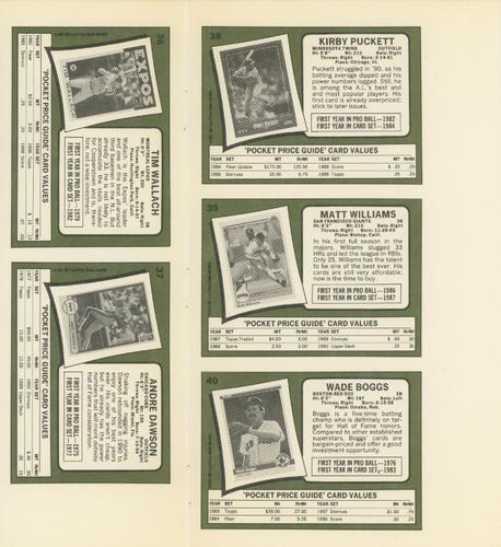 1991 SCD Baseball Card Price Guide Monthly - Panels #36-40 Tim Wallach / Andre Dawson / Kirby Puckett / Matt Williams / Wade Boggs Back
