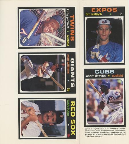 1991 SCD Baseball Card Price Guide Monthly - Panels #36-40 Tim Wallach / Andre Dawson / Kirby Puckett / Matt Williams / Wade Boggs Front