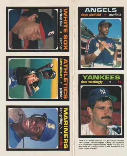 1991 SCD Baseball Card Price Guide Monthly - Panels #41-45 Dave Winfield / Don Mattingly / Carlton Fisk / Dave Stewart / Ken Griffey Jr. Front