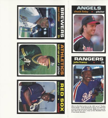1991 SCD Baseball Card Price Guide Monthly - Panels #56-60 Chuck Finley / Julio Franco / Paul Molitor / Todd Van Poppel / Mo Vaughn Front