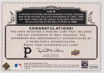 2009 SP Legendary Cuts - Legendary Cut Signatures #LC-2 Arky Vaughan Back