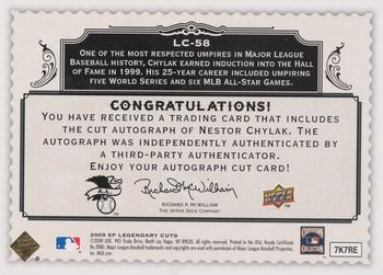 2009 SP Legendary Cuts - Legendary Cut Signatures #LC-58 Nestor Chylak Back