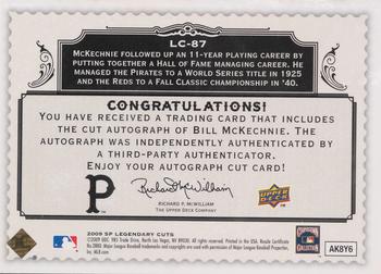 2009 SP Legendary Cuts - Legendary Cut Signatures #LC-87 Bill McKechnie Back
