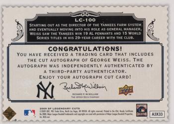 2009 SP Legendary Cuts - Legendary Cut Signatures #LC-100 George Weiss Back