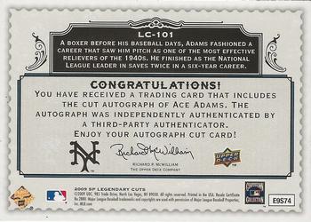 2009 SP Legendary Cuts - Legendary Cut Signatures #LC-101 Ace Adams Back