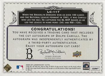 2009 SP Legendary Cuts - Legendary Cut Signatures #LC-117 Dolph Camilli Back