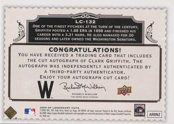 2009 SP Legendary Cuts - Legendary Cut Signatures #LC-132 Clark Griffith Back