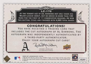 2009 SP Legendary Cuts - Legendary Cut Signatures #LC-172 Al Simmons Back