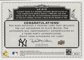 2009 SP Legendary Cuts - Legendary Cut Signatures #LC-215 Clete Boyer Back