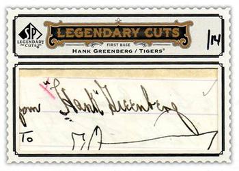 2009 SP Legendary Cuts - Legendary Cut Signatures #LC-133 Hank Greenberg Front