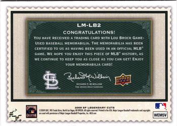 2009 SP Legendary Cuts - Legendary Memorabilia #LM-LB2 Lou Brock Back