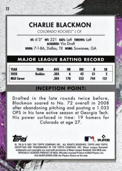 2021 Topps Inception #72 Charlie Blackmon Back